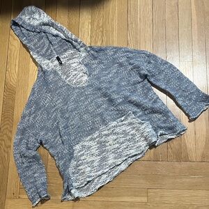 Elon Textured Marled Knit Hoodie in Blue and Cream